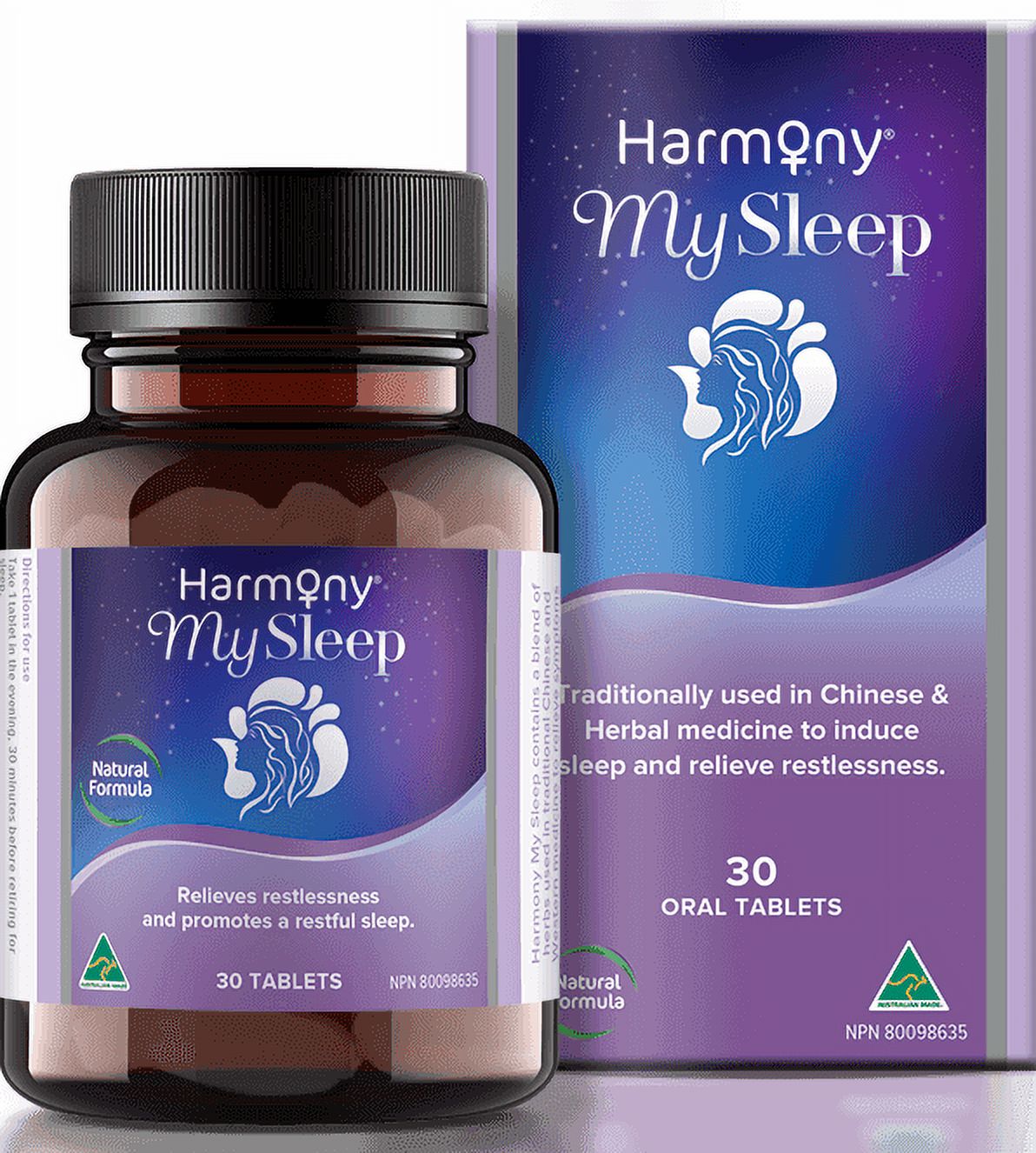 Harmony My Sleep Herbal Sleep Aid Natural Melatonin 30 Count Tablets