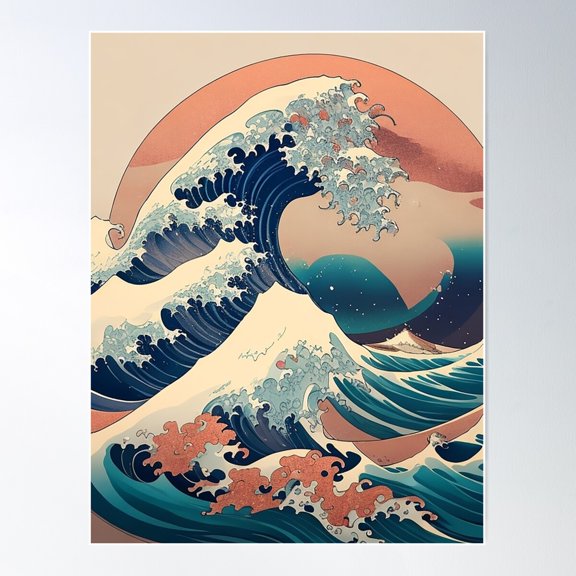 Harmony Of The Sea Japanese Wave Serenity Poster Wall Art, Modern Wall Decor For Living Room Bedroom, 12x18 UNFRAMED