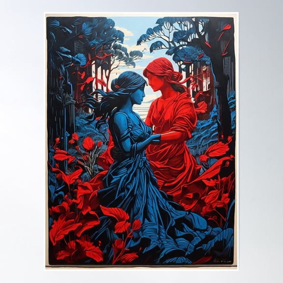 Harmony Of Two Figures In Red And Blue Poster Wall Art, Modern Wall Decor, 8x12 UNFRAMED