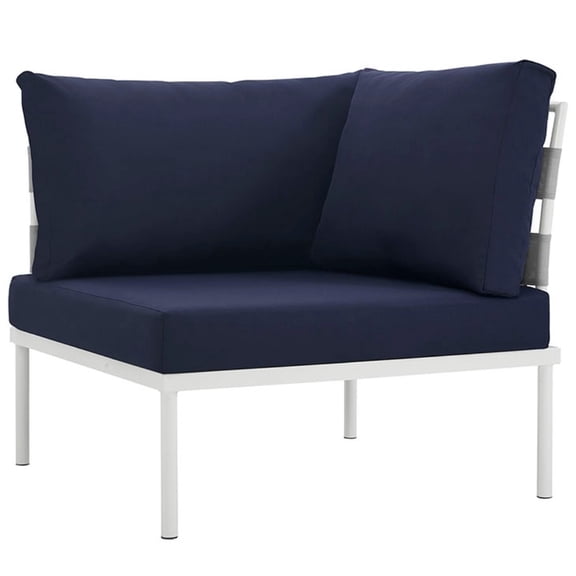 Harmony Outdoor Patio Aluminum Corner Sofa White Navy