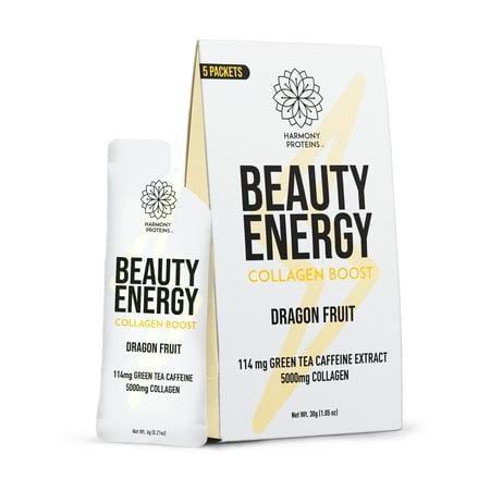 Harmony Proteins Collagen Powder Beauty Energy Water Dragon Fruit Instant Drink Mix Packets, 5 Ct
