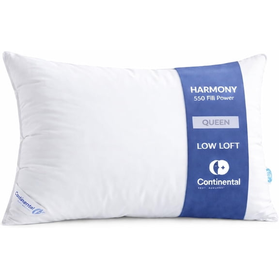 Harmony White Goose Down Pillow 550 Fill Power Soft Loft 100% Cotton 300 Thread Count Shell Queen Size 1 Pack