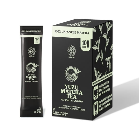 The Harmony Matcha Yuzu (10 Sticks) Premium Japanese Matcha Powder, Rich in Antioxidants & L-Theanine, Sweetened with Organic Sugar, No Preservatives