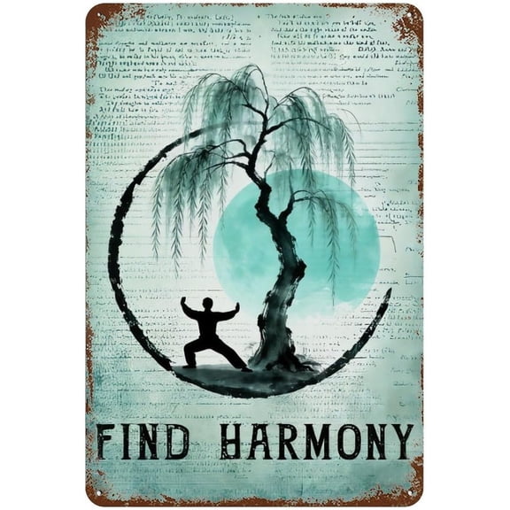 Harmony Zen Tree Tai Chi Metal Tin Sign Meditation Wall Decor 8x12 Inch
