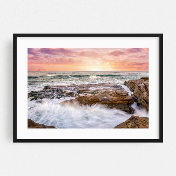 Harmony in Motion - San Diego California Photography Ocean Waves Sunset Coastal Landscape Nature Beach Black Framed Wall Art Print 12 x 18 inches