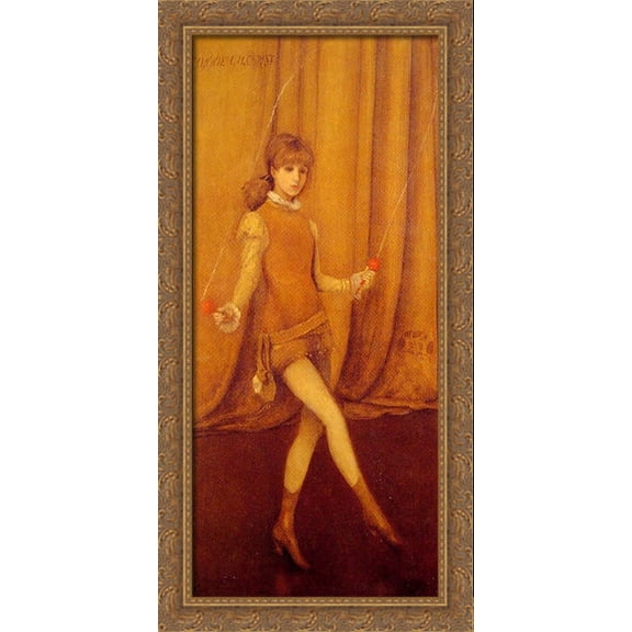 Harmony in Yellow and Gold: The Gold Girl Connie Gilchrist 22x40 Large Gold Ornate Wood Framed Canvas Art by James Abbott McNeill Whistler