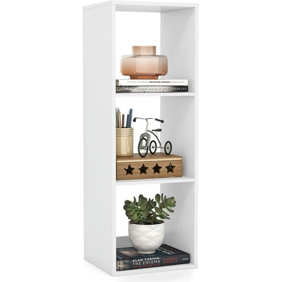 HarmonyStrings 2-Cube Bookcase, Cubby Bookshelf w/Back Guardrail & Anti-Tipping Kits, 3-Tier Freestanding Storage Organizer with Shelves, Open Back Display Rack-White 3-Cube