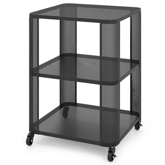 HarmonyStrings 3-Tier End Table, Rolling Side Table w/Open Storage Shelves, Sturdy Mesh Metal Frame & Lockable Wheels, Mobile Small Bedside Night Stand for Bedroom Living Room Office