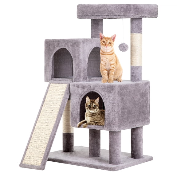 HarmonyStrings  36 inches Cat Tree for Indoor Cats Cat Tower with Scratching Posts Multi-Level Cat Furniture Condo with Ramp, Perch Spacious Cat Cave & Funny Toys for Kittens House-Ashy