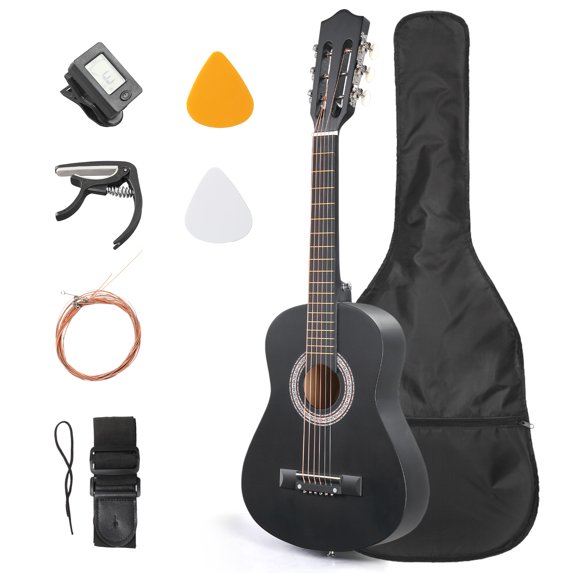 HarmonyStrings Acoustic Guitar Bundle for Beginners Adults,41 Inch Full Size Cutaway Acoustic Guitar with Pickups,Strings,Carry Bag,Strap 30-Inch Kid Black