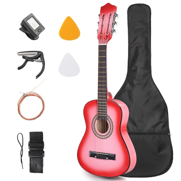 HarmonyStrings Acoustic Guitar Bundle for Beginners Adults,41 Inch Full Size Cutaway Acoustic Guitar with Pickups,Strings,Carry Bag,Strap 30-Inch Kid Pink
