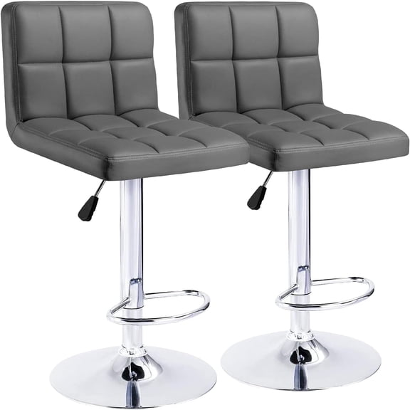 HarmonyStrings Bar Stools Modern PU Leather Height Adjustable Swivel Barstools Armless Kitchen Counter Bar Chairs Hydraulic Island Bar Stools with Back and Footrest Set of 2(Grey)