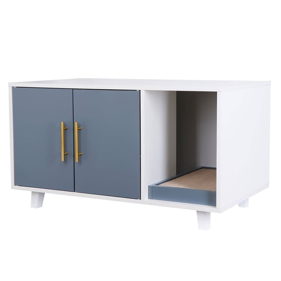 HarmonyStrings Cat Litter Box Enclosure Hidden Litter Box Furniture Wooden Cat Washroom Cat House Table Nightstand with Scratch Pad