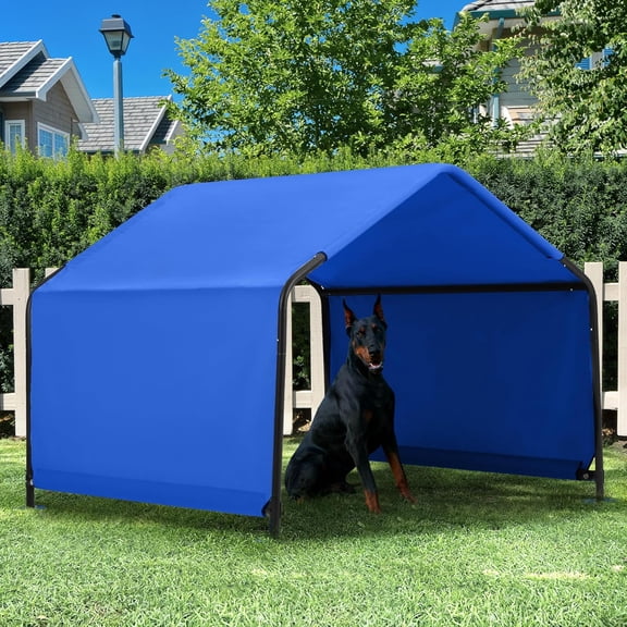 HarmonyStrings Dog Shade Shelter Outside 4'x4'x3' Tent for Large Medium Dogs, Outdoor Sun Rain Canopy Pet House for Livestock Pigs Cats with Waterproof Roof Ground Nails,Deep Blue