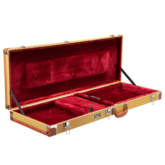HarmonyStrings Electric Guitar Square Hard Case w/ Hardware & Lock Yellow with plush lined interior that includes extra neck and bridge padding Large interior storage compartment for accessories