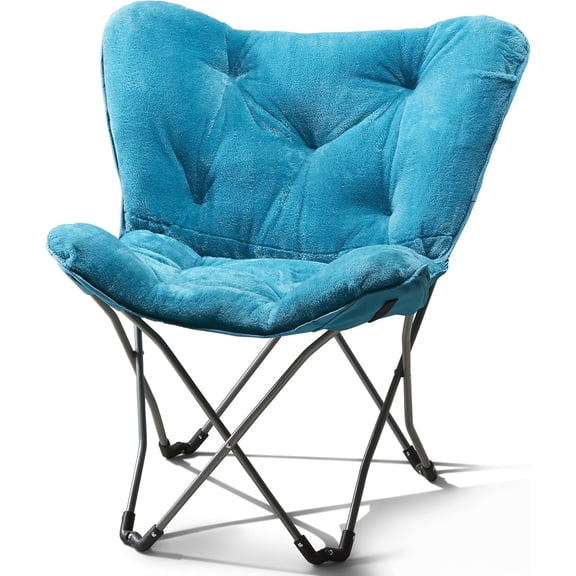 HarmonyStrings Foldable Butterfly Chair with Soft Microsuede Fabric - Multi-Color Portable Home Seating-Blue