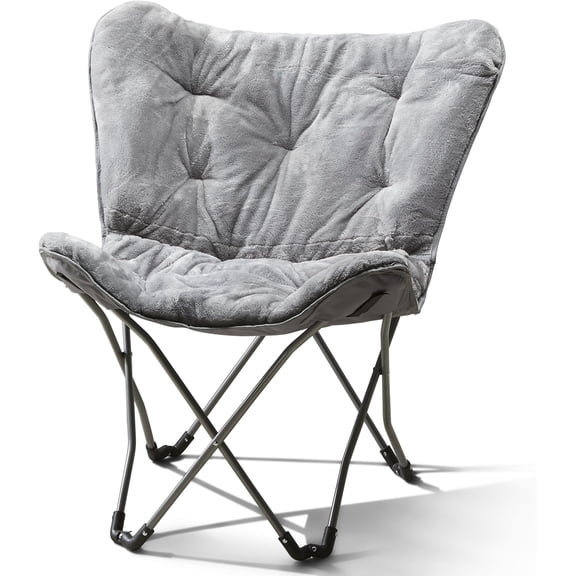 HarmonyStrings Foldable Butterfly Chair with Soft Microsuede Fabric - Multi-Color Portable Home Seating-Grey