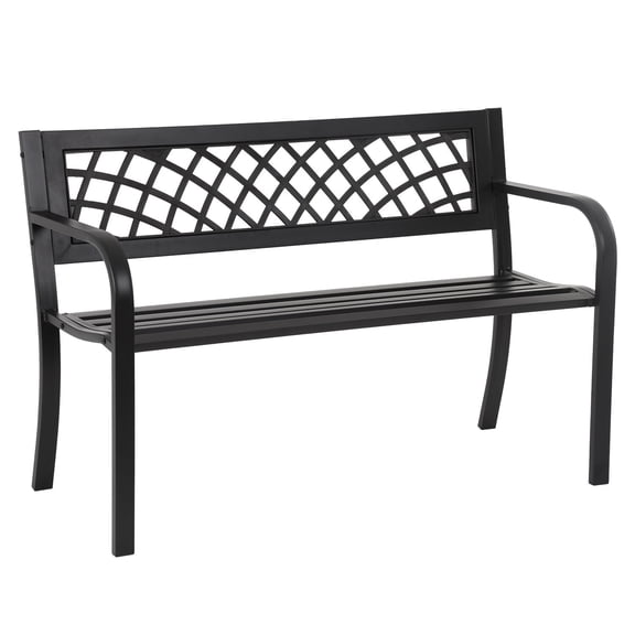 HarmonyStrings Garden Bench,Outdoor Benches,Iron Steel Frame Patio Bench with Mesh Pattern