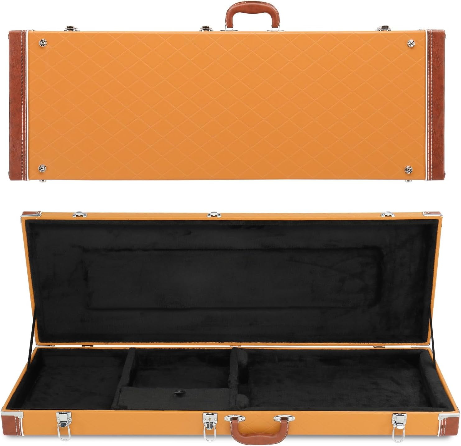 HarmonyStrings Guitar Hard Case, Rectangle Wooden Standard 39-Inch Electric Guitars Hard-Shell Protective Carrying Case for KST/KTL/170 Model with Lock Latch Padding Diamond Orange