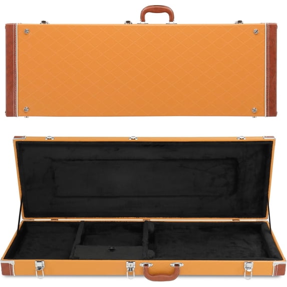 HarmonyStrings Guitar Hard Case, Rectangle Wooden Standard 39-Inch Electric Guitars Hard-Shell Protective Carrying Case for KST/KTL/170 Model with Lock Latch Padding Diamond Orange