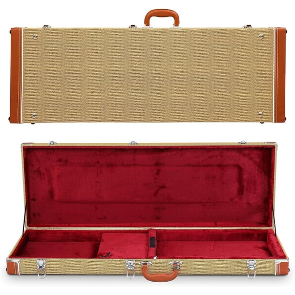 HarmonyStrings Guitar Hard Case, Rectangle Wooden Standard 39-Inch Electric Guitars Hard-Shell Protective Carrying Case for KST/KTL/170 Model with Lock Latch Padding Yellow