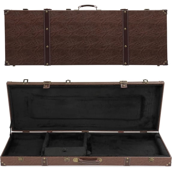 HarmonyStrings Guitar Hard Case, Rectangle Wooden Standard 39-Inch Electric Guitars Hard-Shell Protective Carrying Case for KST/KTL/170 Model with Lock Latch Padding Vintage Brown