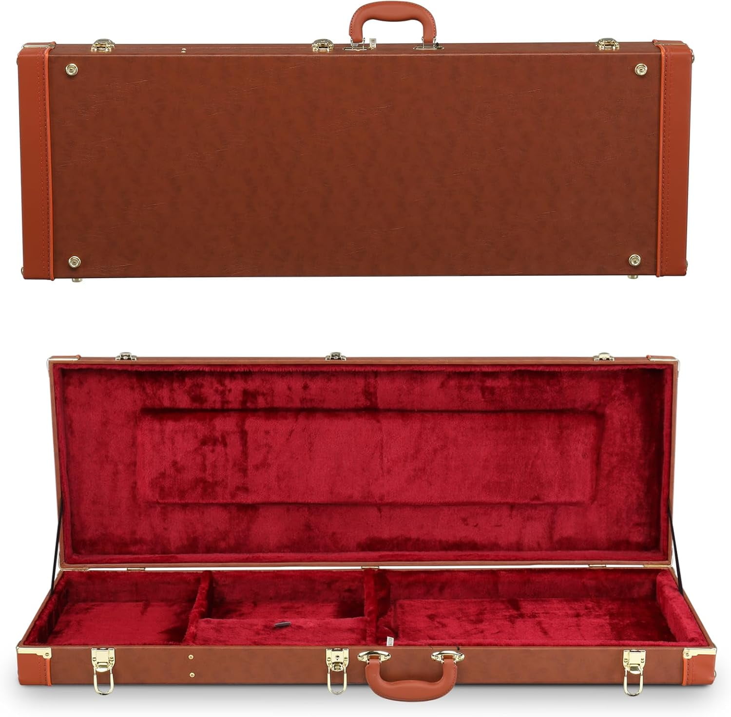 HarmonyStrings Guitar Hard Case, Rectangle Wooden Standard 39-Inch Electric Guitars Hard-Shell Protective Carrying Case for KST/KTL/170 Model with Lock Latch Padding Brown