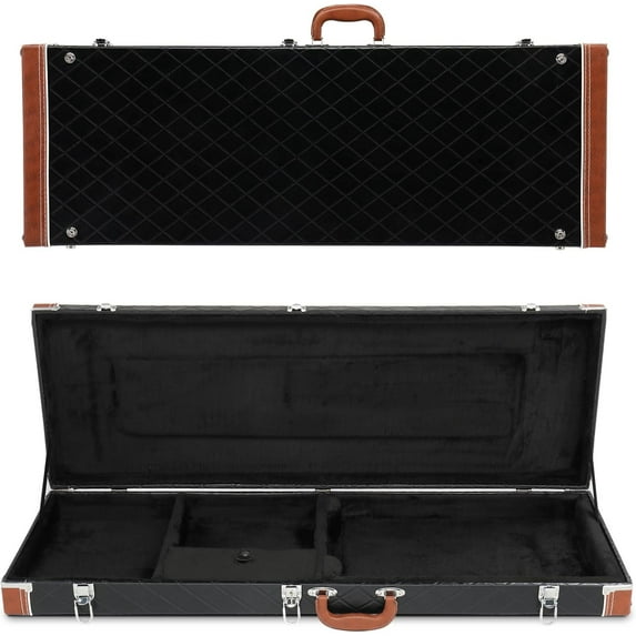 HarmonyStrings Guitar Hard Case, Rectangle Wooden Standard 39-Inch Electric Guitars Hard-Shell Protective Carrying Case for KST/KTL/170 Model with Lock Latch Padding Diamond Black