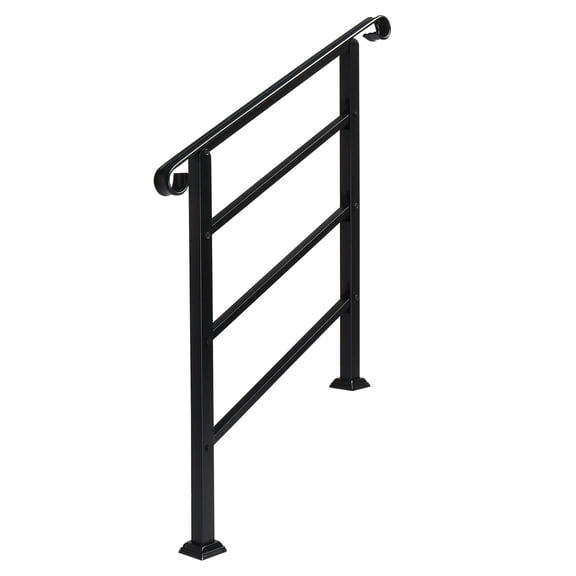 HarmonyStrings Hand Rails for Outdoor Steps, 1-3 Step Black Iron Stair Handrail with Installation Kit, Weatherproof Safety Railing for Porch, Garden & Entry
