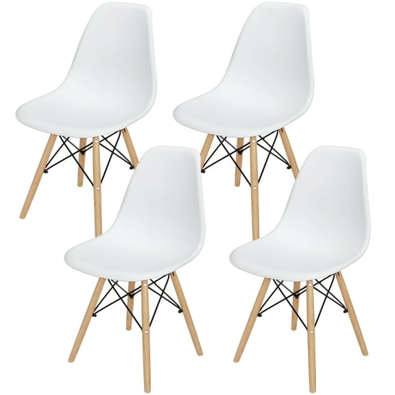 HarmonyStrings Modern Dining Chairs Set of 4 Plastic Shell Lounge Chair Mid Century Side Chairs with Solid Wood Legs for Living Room, Kitchen, Dinning Room, Bedroom, White