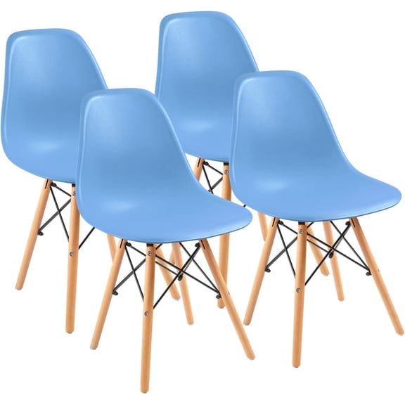 HarmonyStrings Modern Style Dining Chair Mid Century Modern DSW Chair, Shell Lounge Plastic Chair for Kitchen, Dining, Bedroom, Living Room Side Chairs Set of 4-Blue