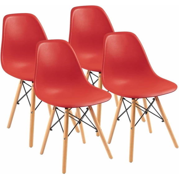 HarmonyStrings Modern Style Dining Chair Mid Century Modern DSW Chair, Shell Lounge Plastic Chair for Kitchen, Dining, Bedroom, Living Room Side Chairs Set of 4-Red