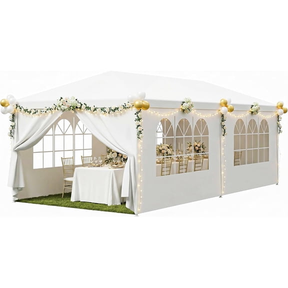 HarmonyStrings Outdoor Canopy Tent Heavy Duty Wedding Party Tent with 4 Removable Enclosure Sidewalls & 2 Zippered Doorways Gazebo Storage Shelter Pavilion Canopy Carport (10' x 10')