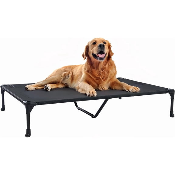 HarmonyStrings  Outdoor Elevated Dog Bed Large Sized Dogs, Large Cooling Raised Dog Cots Beds Training Platform Off Ground Hammock with Breathable Mesh, No-Slip Feet, 42"x30", Black