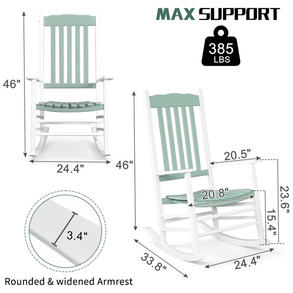 HarmonyStrings Outdoor Rocking Chair, Solid Wood High Back Rocker, All Weather Lounge Chair for Porch Patio Fire Pit Garden Backyard Deck Indoor, Wave Shape, Gray