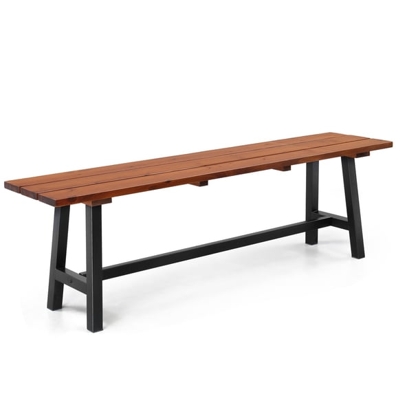 HarmonyStrings Outdoor Wooden Bench, 63 2-Person Backless Dining Bench, Weatherproof Outdoor Patio Bench for Porch Entryway Garden