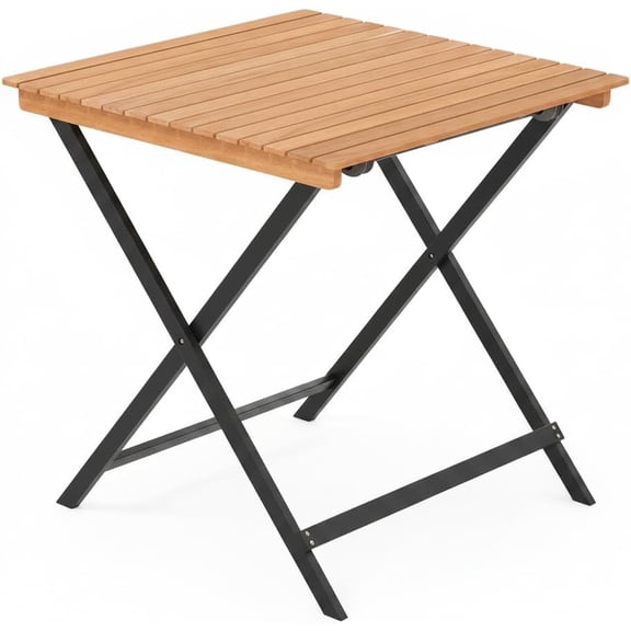 SONGMY Patio Dining Table for 6, Solid Wood Outdoor Table with Teak Painting & 2" Umbrella Hole, 6-Person Rectangular Outside Dining Table-Square 28"