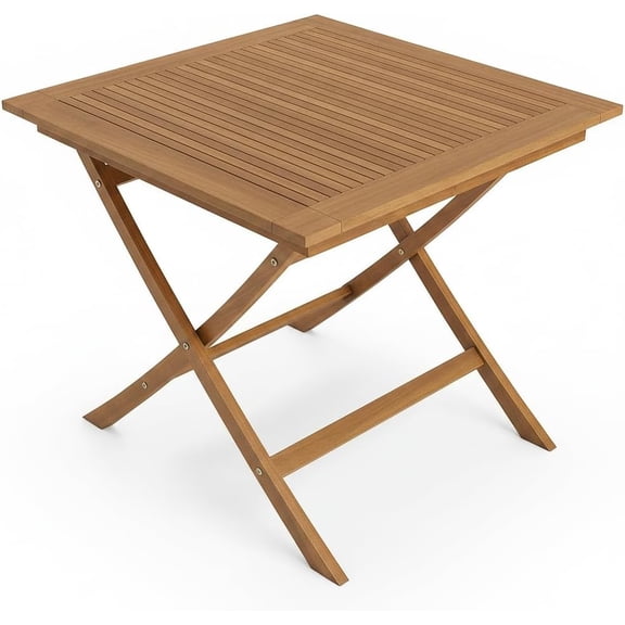 HarmonyStrings Patio Dining Table for 6, Solid Wood Outdoor Table with Teak Painting & 2" Umbrella Hole, 6-Person Rectangular Outside Dining Table-Square 32‘’