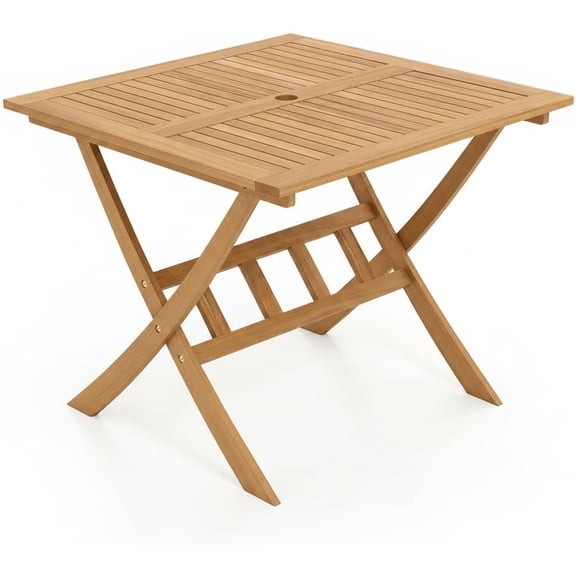 SONGMY Patio Dining Table for 6, Solid Wood Outdoor Table with Teak Painting & 2" Umbrella Hole, 6-Person Rectangular Outside Dining Table-Square 36"