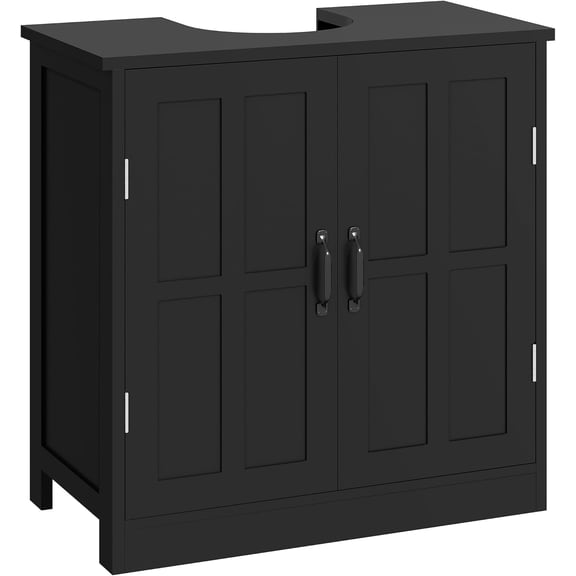 HarmonyStrings Pedestal Sink Storage Cabinet, Under Sink Cabinet with 2 Doors and Adjustable Shelf, Bathroom Vanity with U-Shape Cut-Out-Black