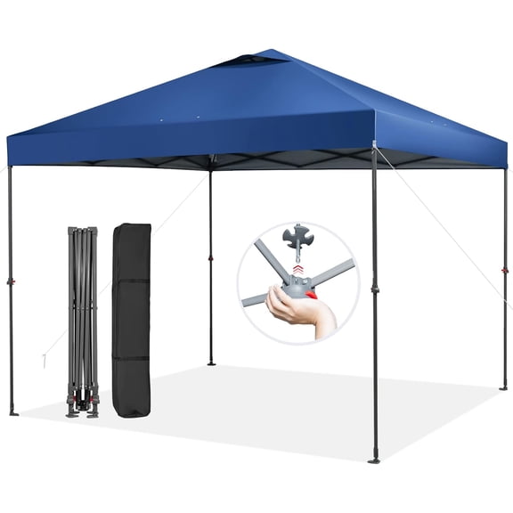 HarmonyStrings Pop Up Canopy, Easy Set-up Instant Tent with Center Lock, Carry Bag, Rotatable Feet, 8 Stakes, 4 Ropes-Blue 10x10FT
