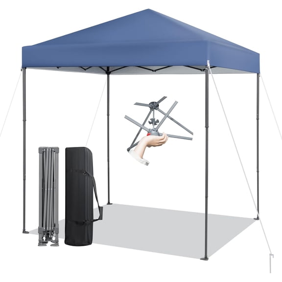 SONGMY Pop Up Canopy, Easy Set-up Instant Tent with Center Lock, Carry Bag, Rotatable Feet, 8 Stakes, 4 Ropes-Blue 6.6x6.6FT