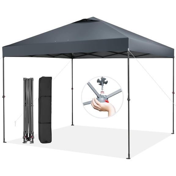 SONGMY Pop Up Canopy, Easy Set-up Instant Tent with Center Lock, Carry Bag, Rotatable Feet, 8 Stakes, 4 Ropes-Gray 10x10FT