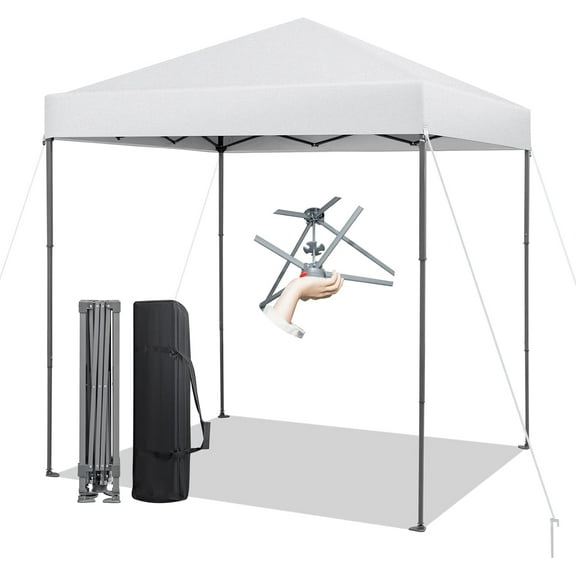 SONGMY Pop Up Canopy, Easy Set-up Instant Tent with Center Lock, Carry Bag, Rotatable Feet, 8 Stakes, 4 Ropes-White 6.6x6.6FT
