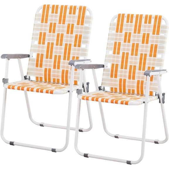 HarmonyStrings Set of 2 Patio Folding Lawn Chair, Outdoor Beach Camping Webbed Folding Chair for Yard, Garden-Red
