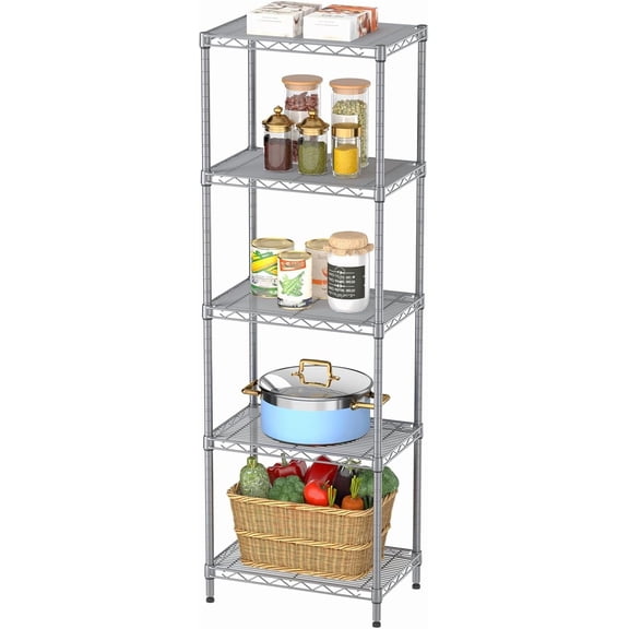 HarmonyStrings Shelves Kitchen Storage Shelf Wire Shelving Unit Metal Shelf Adjustable Organizers Storage Shelving for Office Pantry-Grey 5 Tier 10"dx16"wx55"h