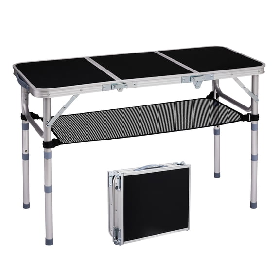 HarmonyStrings Small Folding Table Portable 3FT Aluminum Foldable Camping Table for Picnic Card Table with 3 Adjustable Height & Carry Handle for Outdoor Indoor Hiking Camp BBQ Beach-White
