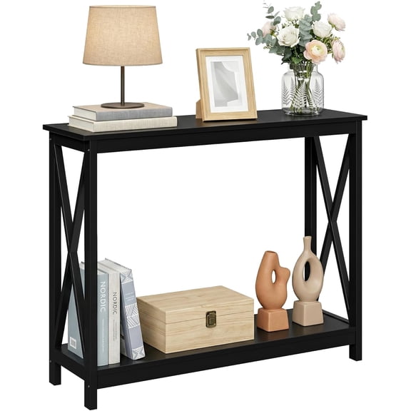 SONGMY Sofa Side Console Table with 2 Storage Shelves Narrow Accent Table for Entryway/Hallway/Living Room, 39.3in L x 11.8in W x 31.6in H, Black