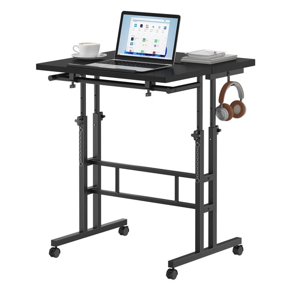 HarmonyStrings Split Top Rotating Standing Desk on Wheels – 23.6" Manual Adjustable Height Mobile Laptop Computer Table – Sit Stand Rolling Workstation with Tilt Function-Black,Brown,White