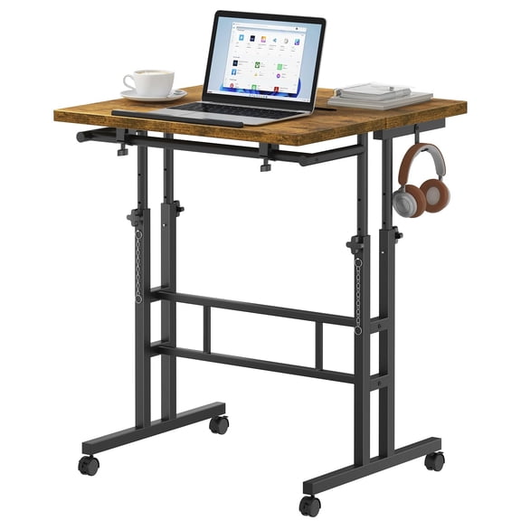HarmonyStrings Split Top Rotating Standing Desk on Wheels – 23.6" Manual Adjustable Height Mobile Laptop Computer Table – Sit Stand Rolling Workstation with Tilt Function-Black,Brown,White